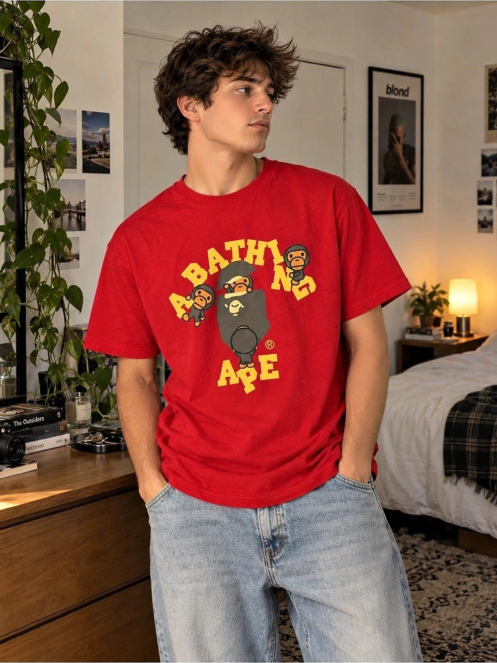 A Bathing Ape Multiple Baby Milos Yellow Lettering Graphic Tee Gildan Reprint –